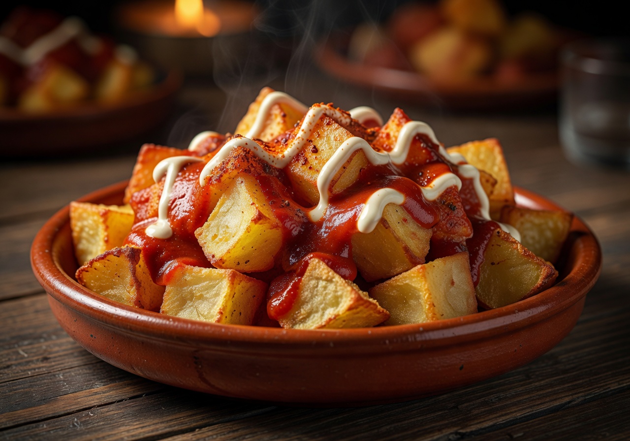 Crispy Patatas Bravas with spicy red sauce