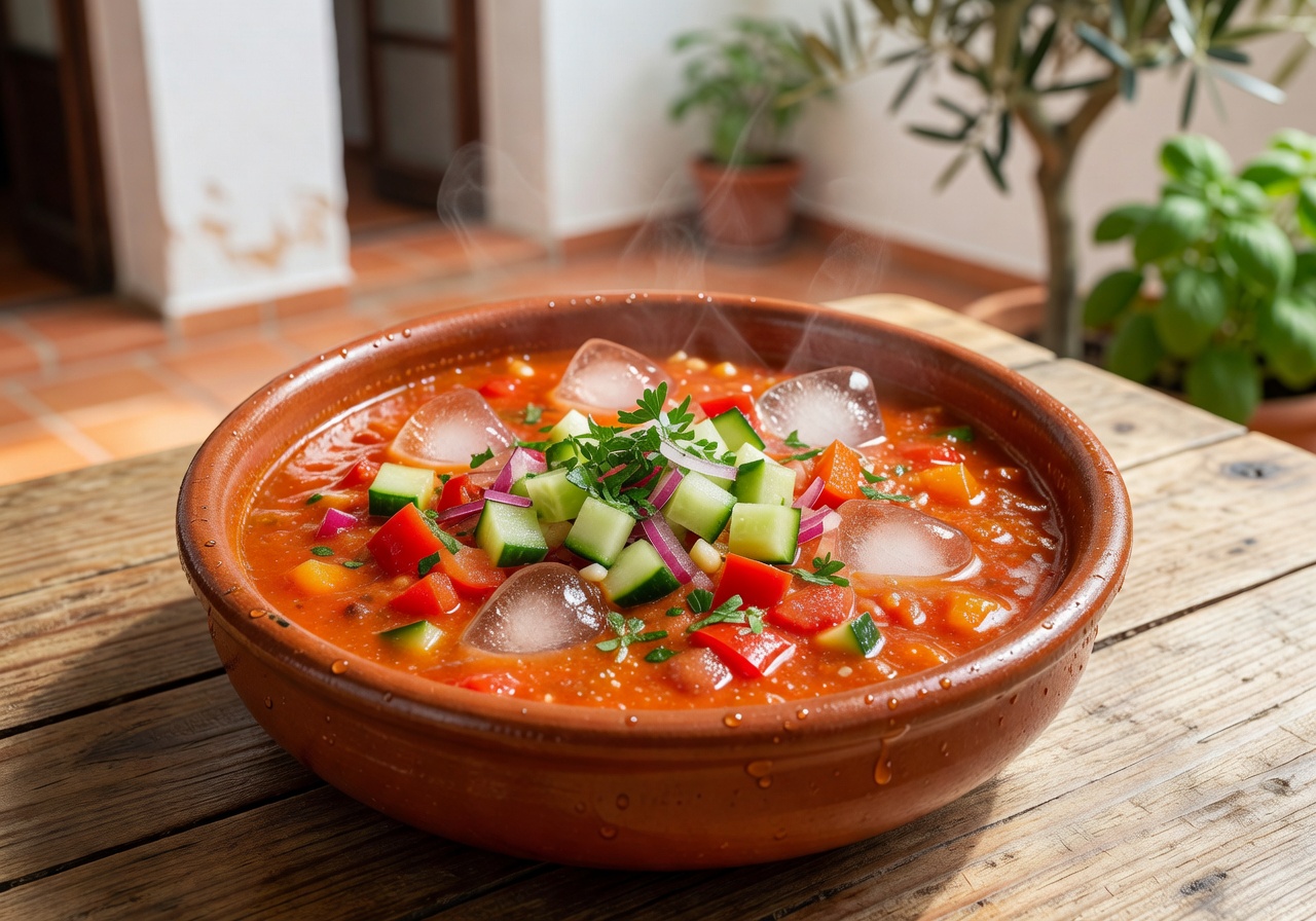 Refreshing cold Andalusian Gazpacho soup